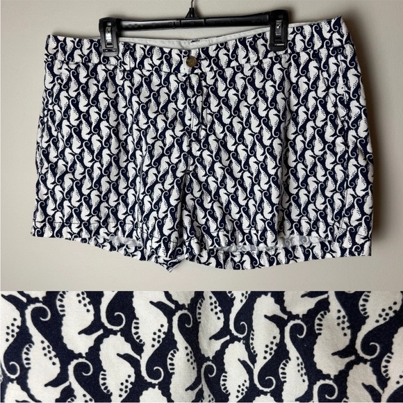 Old Navy Pants - Old Navy Women’s Shorts Size 16 Seahorses Navy Blue White Cotton Pockets Casual